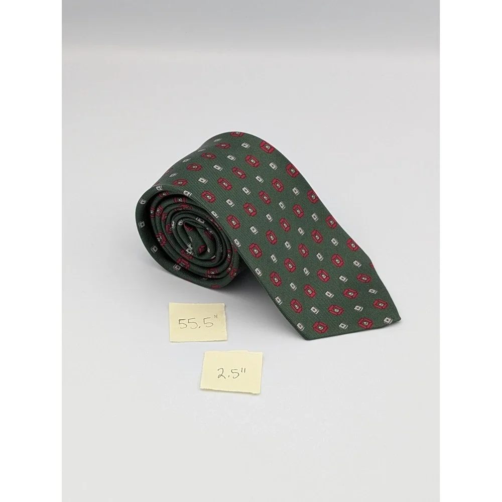 VTG Superba Silk Skinny Tie Green Red Geometric Medallion Retro Mod 55.5x2.5